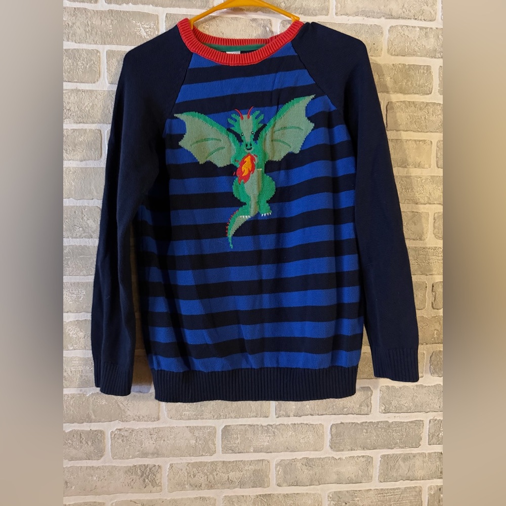 Gymboree Navy & Royal Blue Striped Crewneck Sweater with Green Dragon